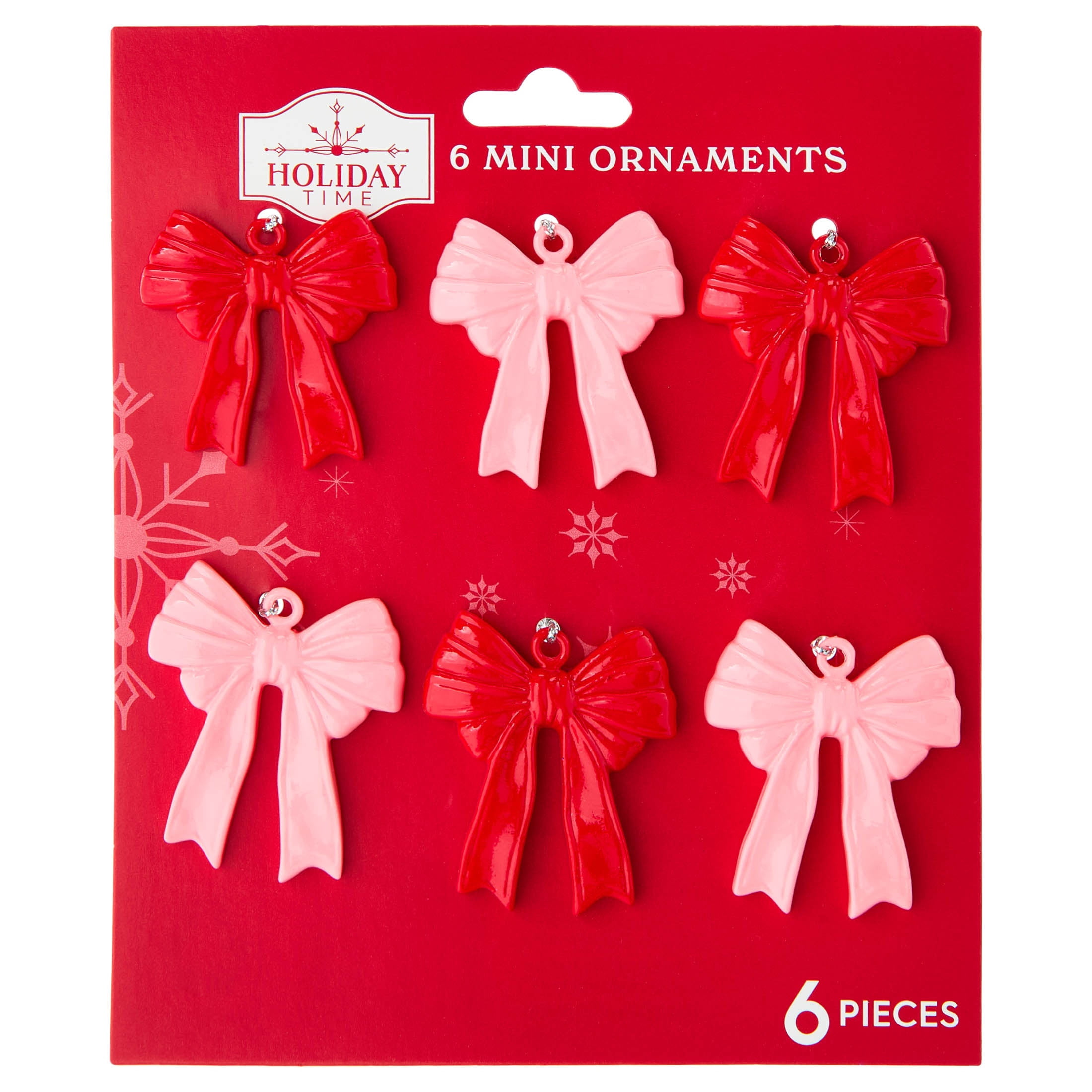 6-Count Red and Pink Bow Mini Christmas Ornaments, 1.5", by Holiday Time