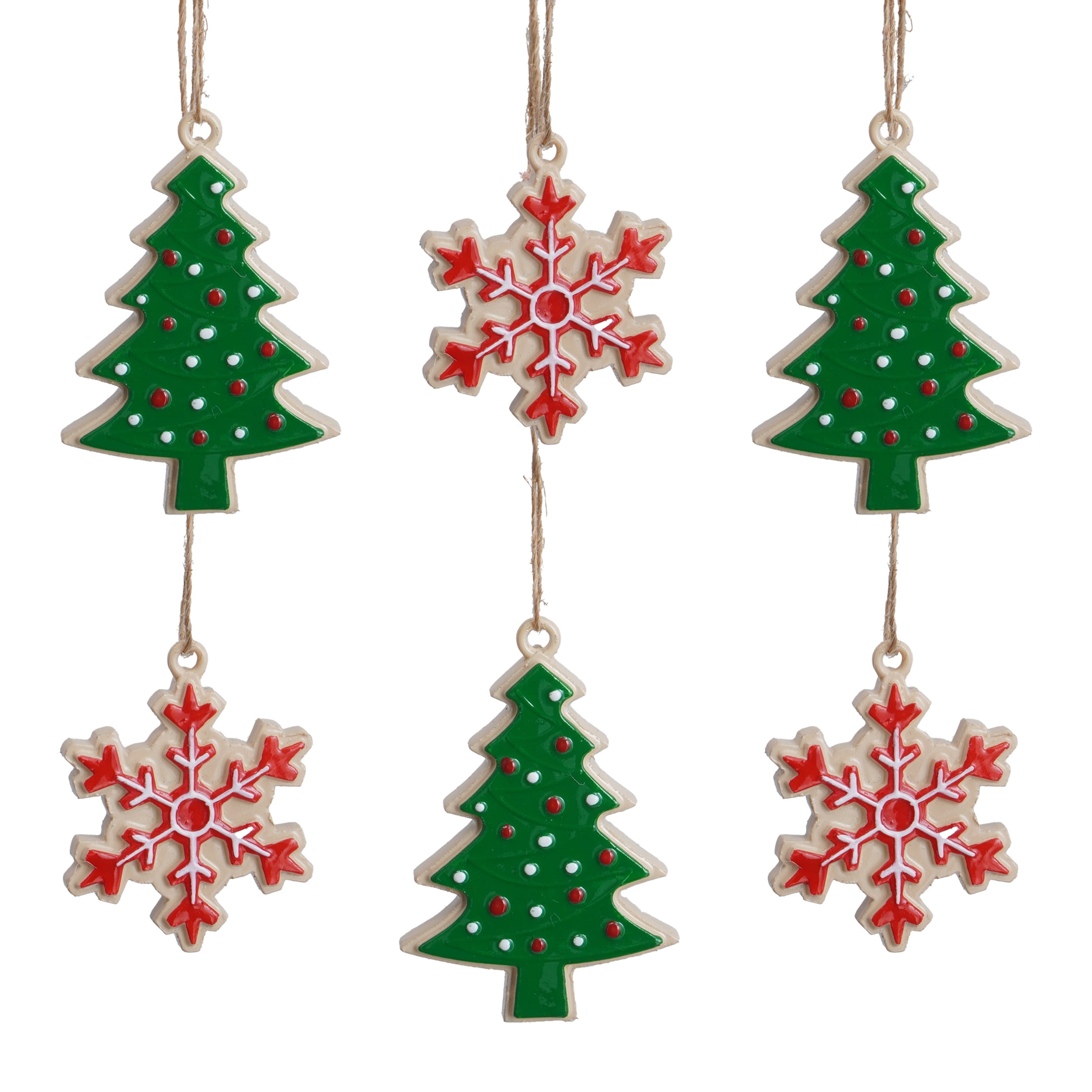 6-Count Multicolor Snowflake and Tree Cookie Mini Christmas Ornaments, by Holiday Time