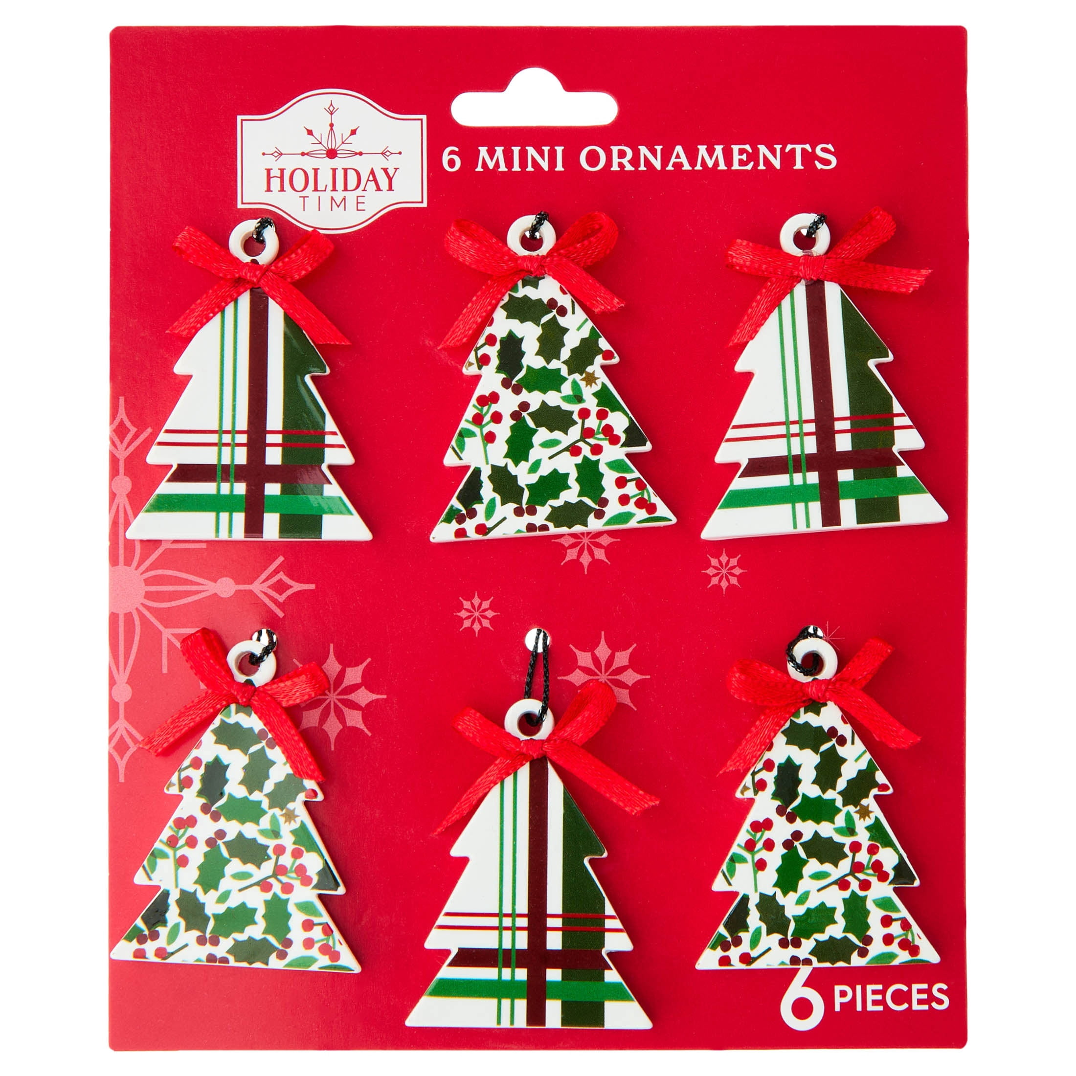 6-Count Red/White/Green Tree Mini Christmas Ornaments, 2", by Holiday Time