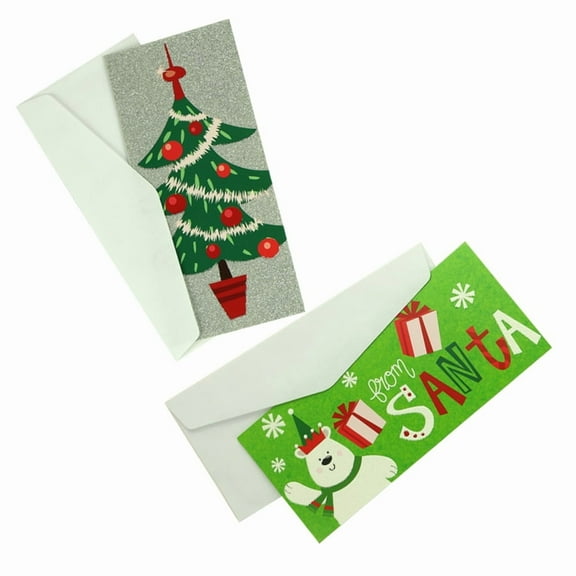 Green, Silver, and White Christmas Tree and Polar Bear Money Wallets, 6.25" x 3.25", 6 Count, by Holiday Time