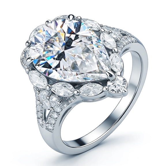6CT Moissanite Rings for Women D Color VVS1 Clarity Pear Shaped Engagement Ring 925 Sterling Silver Wedding Promise Anniversary Ring Size 5-9