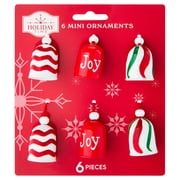 6-Count Red/White/Green Bell Mini Christmas Ornaments, 1.5", by Holiday Time