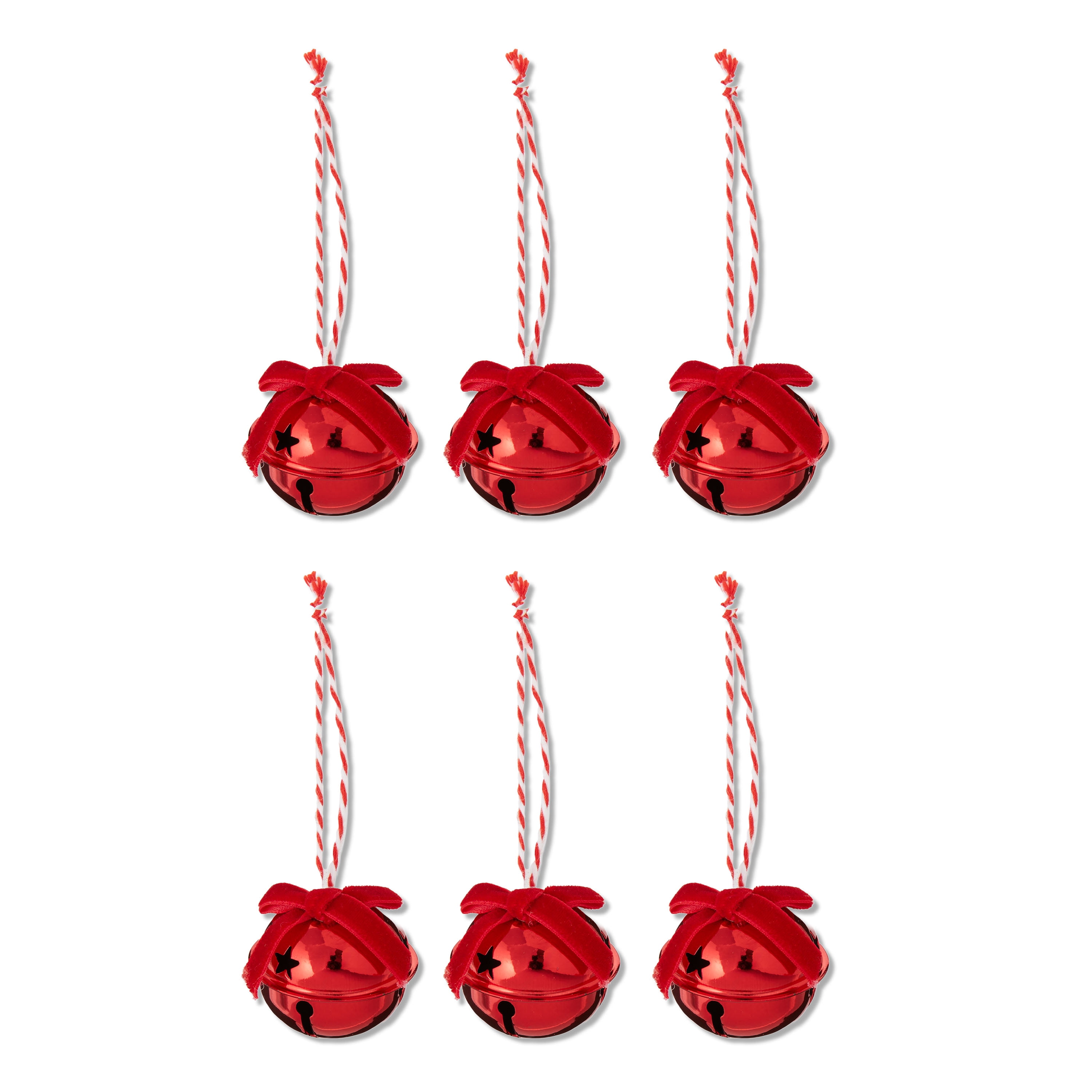 Red Iron Bell Mini Christmas Ornaments, 6 Count, by Holiday Time