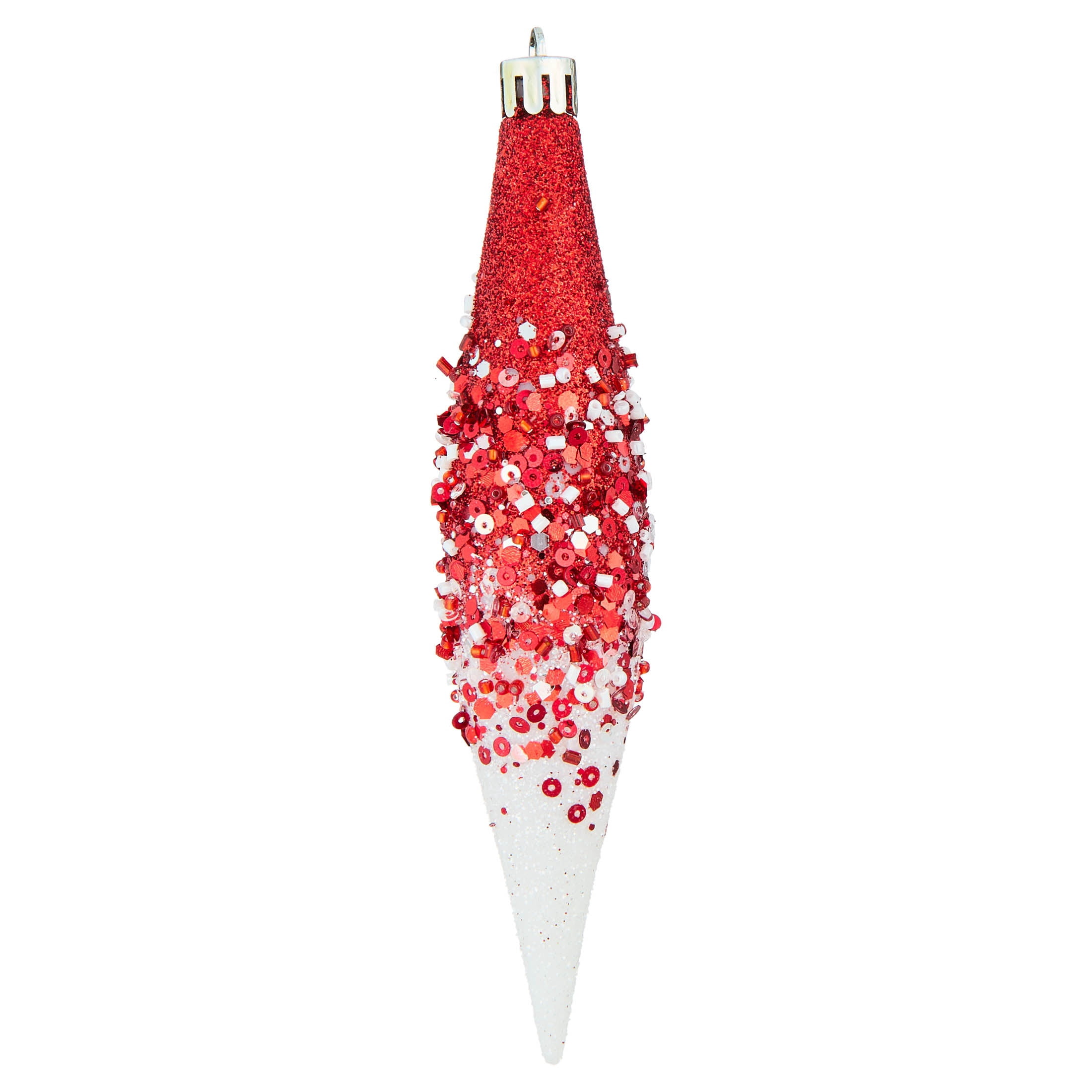 6-Count Red and White Glitter Ombre Finial Shatterproof Christmas Ornaments, 6.1", by Holiday Time