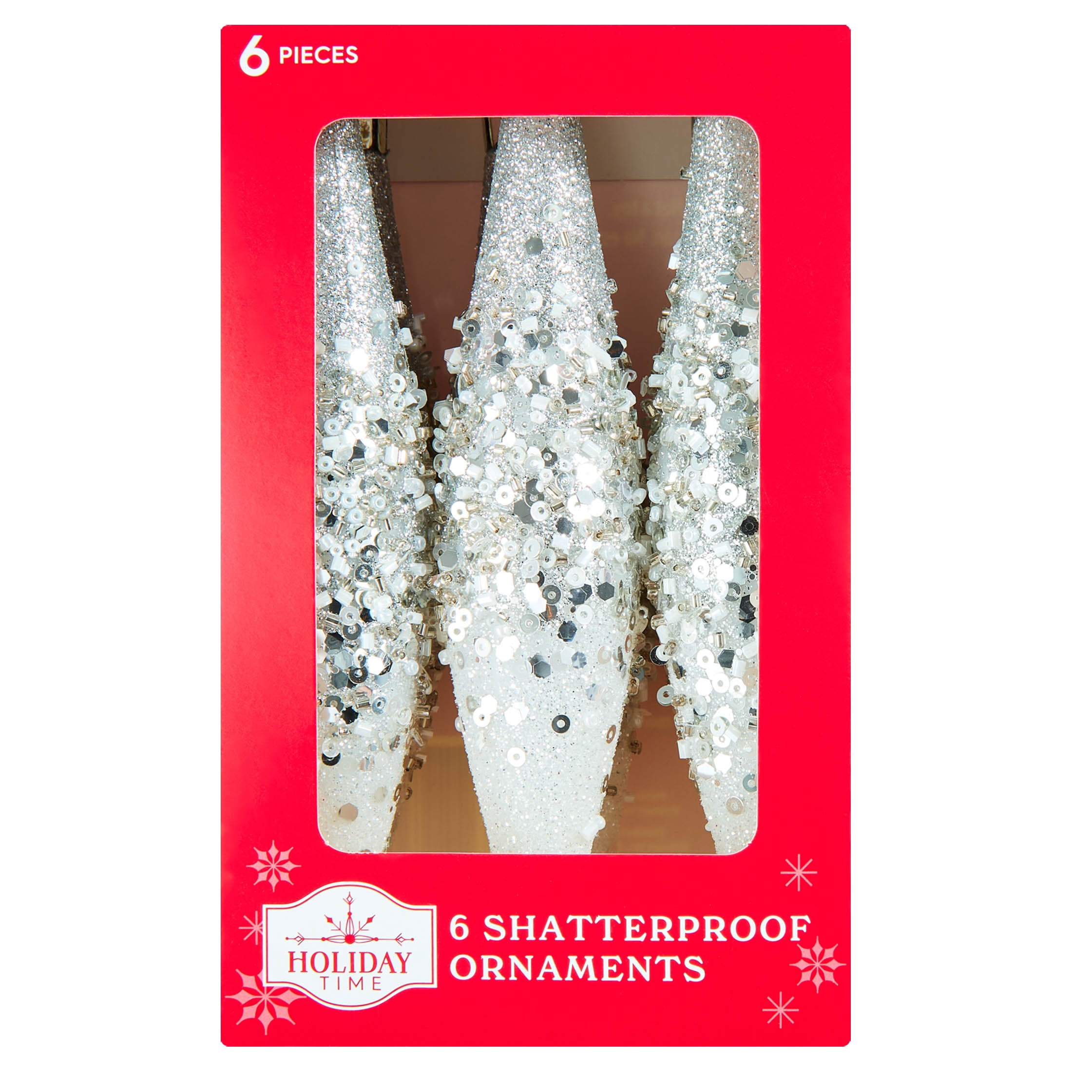 6-Count Silver and White Glitter Ombre Finial Shatterproof Christmas Ornaments, 6.1", by Holiday Time
