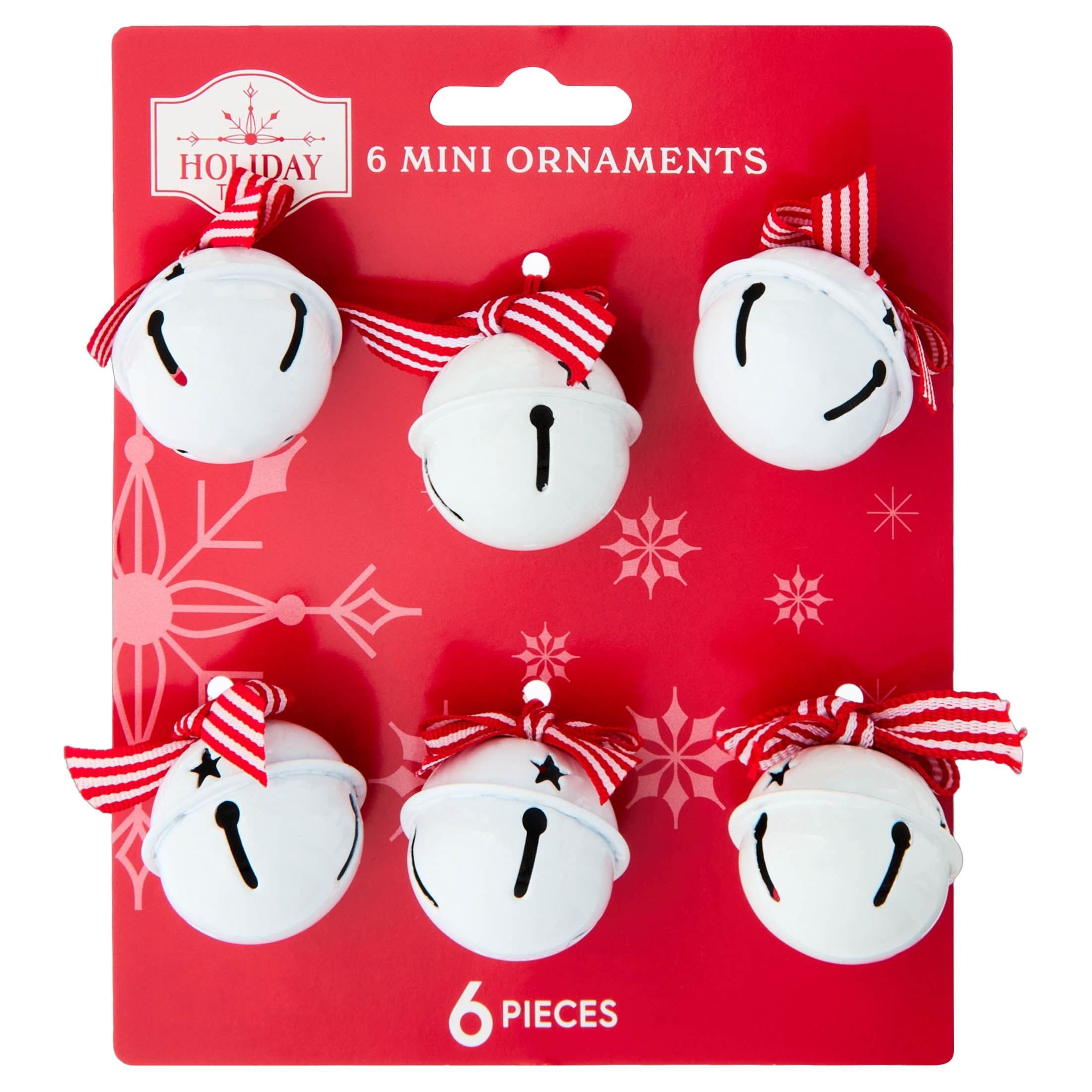6-Count Red and White Metal Jingle Bell Mini Christmas Ornaments, 1.5", by Holiday Time
