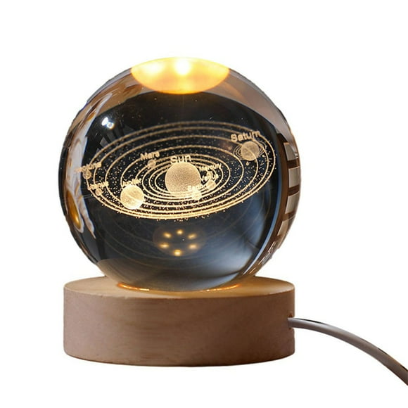 6Cm 3D Crystal Ball Crystal Planet Night Light Laser Engraved Solar System Globe Astronomy Birthday Gift Home Desktop Decoration