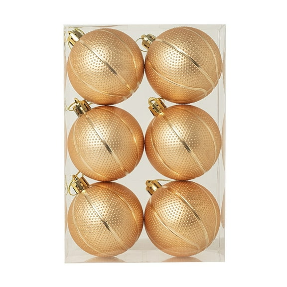 6Cm 6Pcs Sports Themed Metal Christmas Balls Football Basketball Rugby Baseball