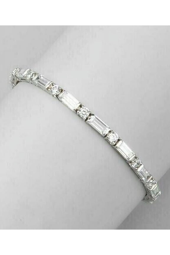 "6Ct Baguette & Round Cut Natural Moissanite Tennis Diamond Bracelet in 14K White Gold Plated",