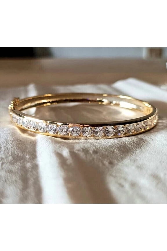 6Ct Round Cut Lab Created Diamond Women's Bangle Bracelet 14K Yellow Gold Plated