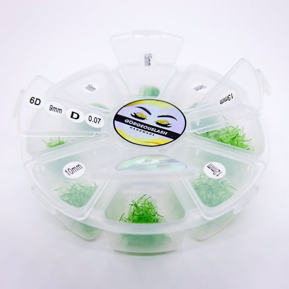 6D Green Color Lashes, 1000 Premade Volume Fans, Eyelash Extensions. Handmade! D Curl - 9 to 16mm