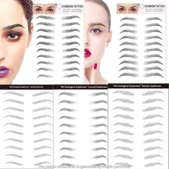 6D Hair like Waterproof Eyebrow Tattoos Stickers 5 Sheets 100 Pairs Waterproof Eyebrow Transfers Stickers Temporary Brow Tattoo Peel off Grooming Shaping Eyebrow Sticker,5 Types