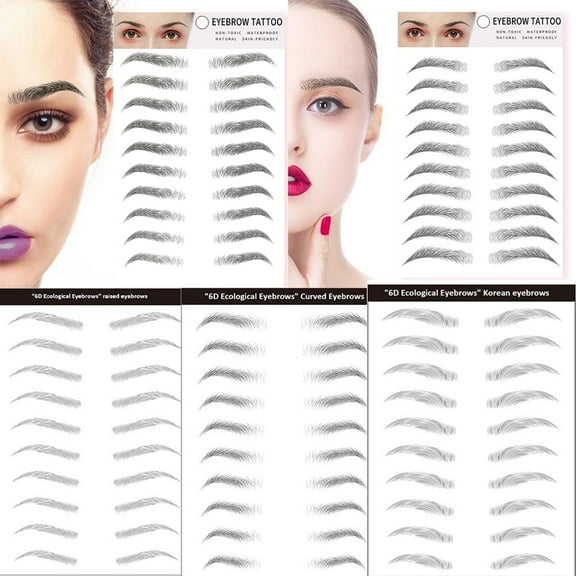 6D Hair like Waterproof Eyebrow Tattoos Stickers 5 Sheets 100 Pairs Waterproof Eyebrow Transfers Stickers Temporary Brow Tattoo Peel off Grooming Shaping Eyebrow Sticker,5 Types