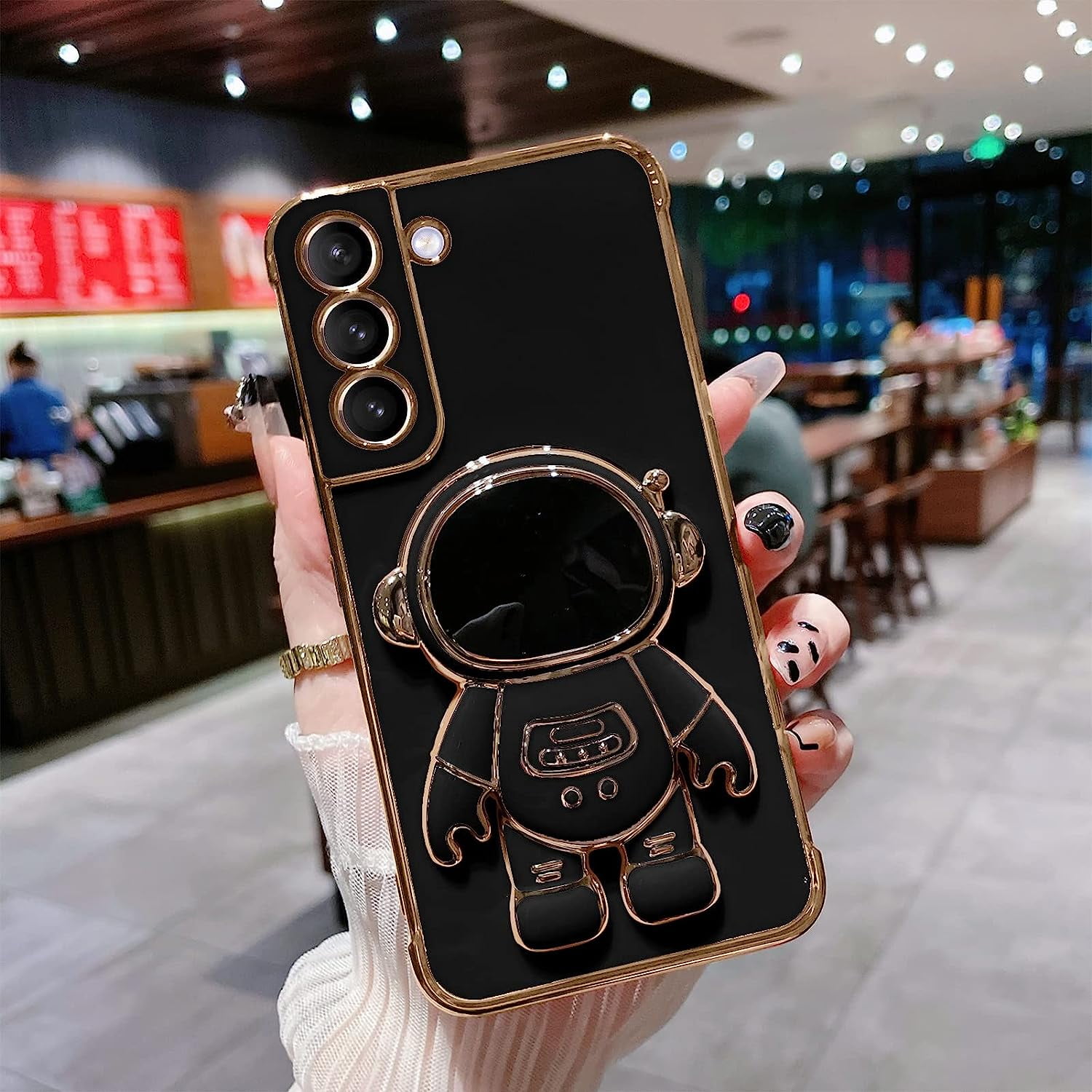 6D Plating Astronaut Hidden Stand Case Cover for Samsung Galaxy S22 5G