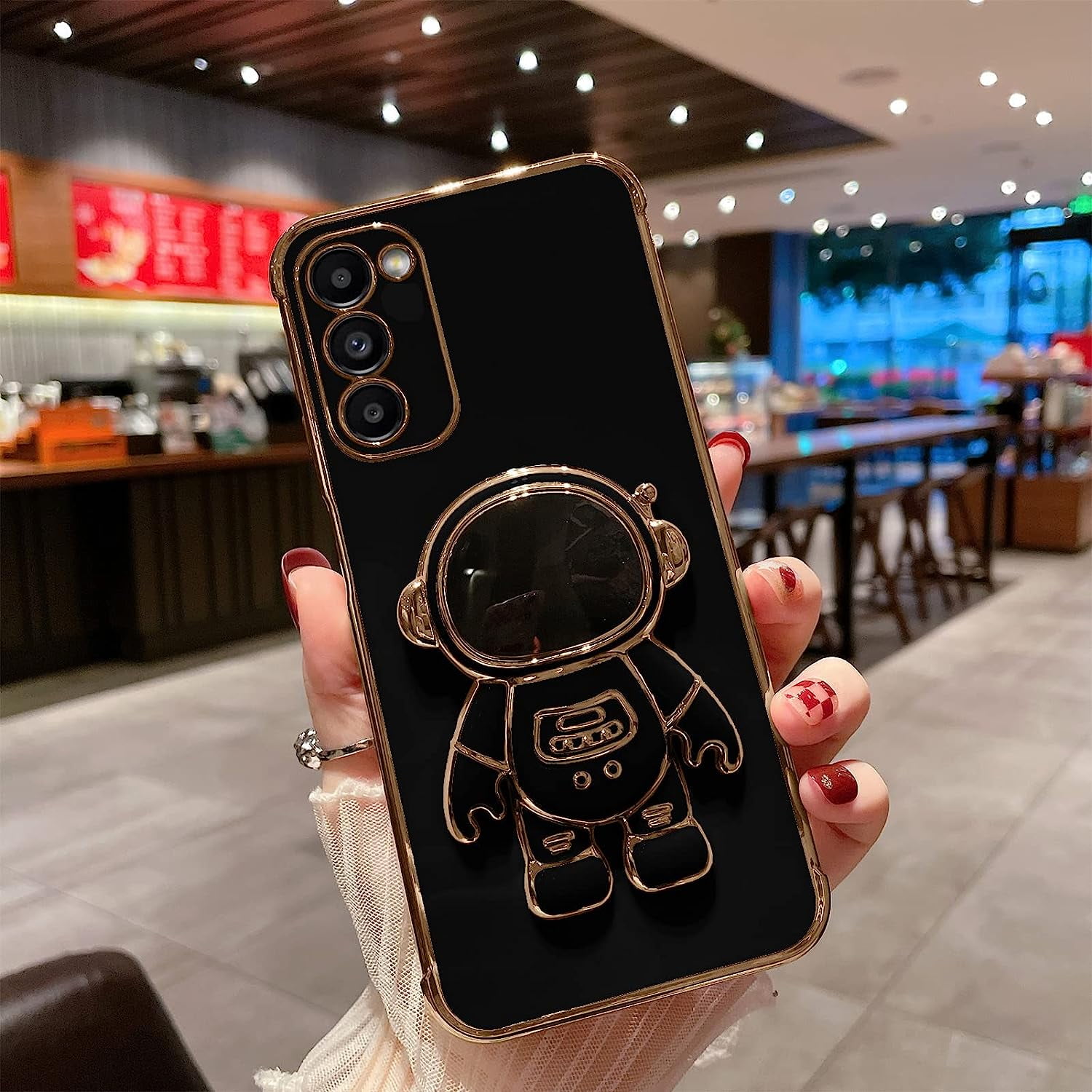 6D Plating Astronaut Hidden Stand Case Cover for Samsung Galaxy S23 5G Women Astronaut Folding