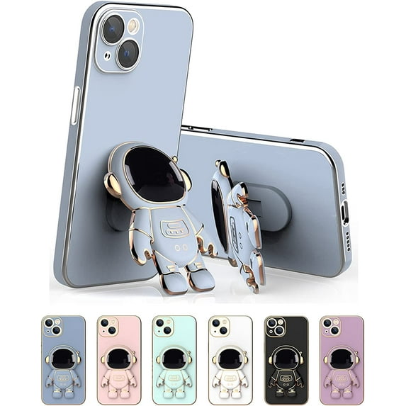 6D Plating Astronaut Hidden Stand Case Cover for iPhone 13 Pro,Cute Phone Case with Camera Lens Protector Cover,Blue,6.1 Inch