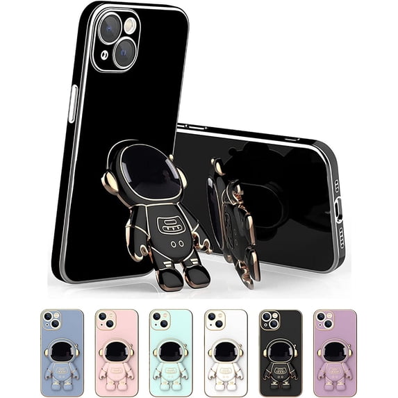 6D Plating Astronaut Hidden Stand Case Cover for iPhone 8 Plus,Cute Phone Case with Camera Lens Protector Cover for iPhone 7 Plus,Black,5.5 Inch