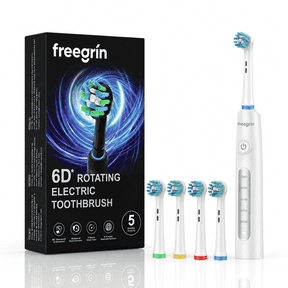 Freegrin 6D Rotating Electric Toothbrush for Adults, 5 Modes, 4 DuPont Soft Bristle Heads, 2-Min Smart Timer, Type-C Charging, IP67 Waterproof, White
