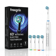 Freegrin 6D Rotating Electric Toothbrush for Adults, 5 Modes, 4 DuPont Soft Bristle Heads, 2-Min Smart Timer, Type-C Charging, IP67 Waterproof, White