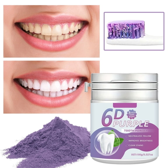 6D Teeth Whitening Powder,Purple Toothpastes Powder,Nano Hydroxyapatite Remineralizing,Enamel Repair & Niacinamide Formula,Teeth Powder with Mint Refreshing Taste,Reduce Stains and Yellow Effectively