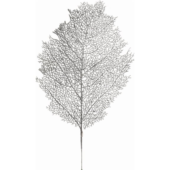 6DZ 25" Silver Glitter Mesh Leaf Stems, Artificial Sparkling Leaf Sprays for Holiday, Christmas, Event & Floral Arrangements
