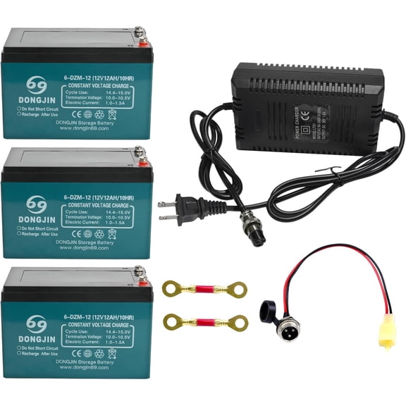 6DZM12 6-DZF-12 6DZF12 6-DZM-12 12V 12Ah Replacement Battery Kit Set of 3 for 36V ATV Quad Buggy Golf Cart Dolly Cart Lawn Mower Generator Go Kart Razor Dirt Bike Motorcycle Wheelchair MX350