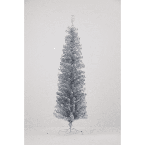 6FT/1.8M Silver Tinsel Artificial Christmas Tree, 400 Flexible Branches, 3-Section Quick Assembly, Sturdy Metal Stand, Xmas Decor for Home, Office & Holiday Parties