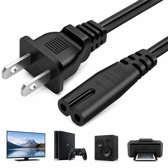 6FT 2 Prong AC Power Cord Replacement, 18AWG Figure 8 IEC C7 Power Cable for PS5, PS4, Xbox Series X/S, Smart TV, Canon HP Epson Printer, Speaker