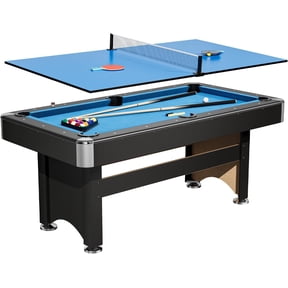 6FT 2-in-1 Pool Table with Ping Pong Top, Multi-Game Billiard Table with Balls, Cues & Paddles, No Ball Return Design Family Recreation Game Table for Home Game Room, Blue