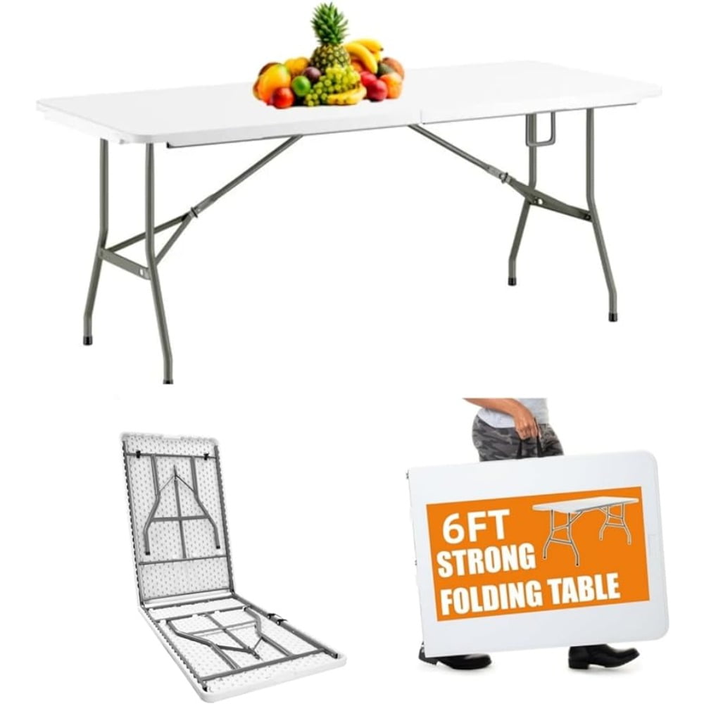 6FT（30"x72" Folding Table, Indoor Outdoor Heavy Duty Table with