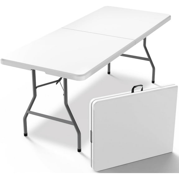 6FT（30"x72"） Folding Table, Indoor Outdoor Heavy Duty Table with Carrying Handle,Portable Plastic Fold up Table for Picnic/Party/Camping/Office/School