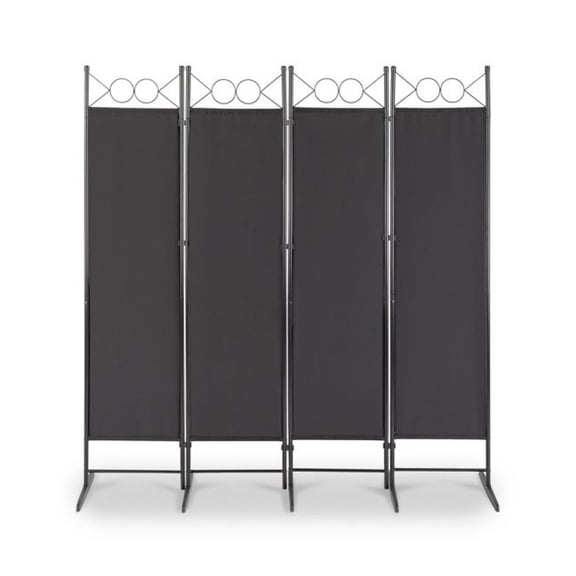 6FT 4-Fold Room Divider, Polyester Fabric Screen, Carbon Steel Frame, Foldable Privacy Screen, Black