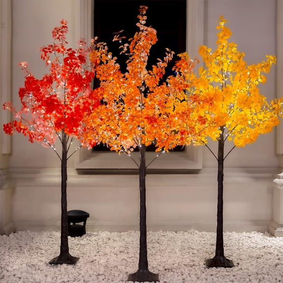 6FT 5-Leaf Lucky Tree Christmas Tree with Warm White Lights - 300 LEDs Weatherproof Indoor/Outdoor Lighted Maple Tree, 16ft Extension Cord & Stakes, 4 Dimming Modes + Timer (Red)