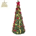 thumbnail image 1 of 6FT/7FT/7.5FT Pop-Up Christmas Tree with Ornaments & UL Lights – Pre-Decorated Collapsible Tree in Red, Green or Silver – Easy Setup 2-Part Design with Plastic Stand & Warm White LEDs, 1 of 9