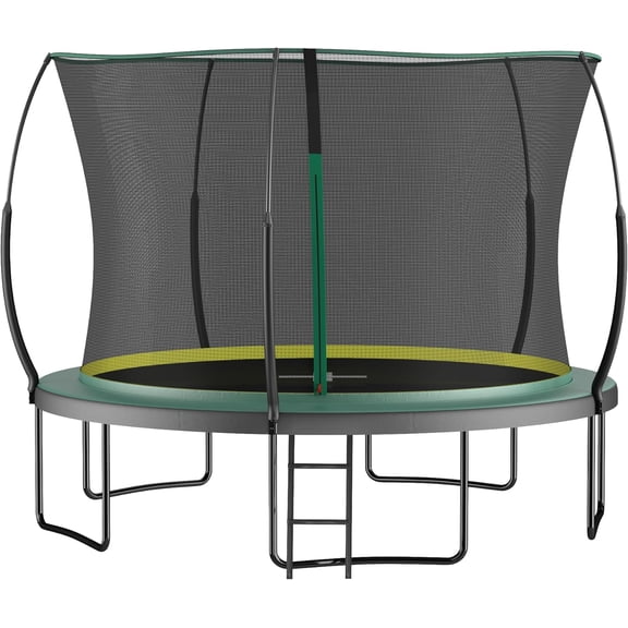 12FT Springfree Trampoline, Bungee Cord Jumping Mat with Fiberglass Poles and Enclosed Safety Net for Kids and Family Outdoor Use