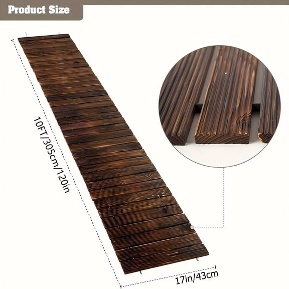 6FT&8FT&10ft Wooden Garden Pathway, Outdoor Roll Out Decorative Garden Walkway, Weather-Resistant Non-Slip Hardwood Pathway for Garden, Backyard, Beach, Wedding Party Pathways(Dark Brown)