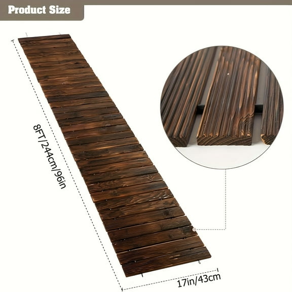6FT&8FT&10ft Wooden Garden Pathway, Outdoor Roll Out Decorative Garden Walkway, Weather-Resistant Non-Slip Hardwood Pathway for Garden, Backyard, Beach, Wedding Party Pathways(Dark Brown)