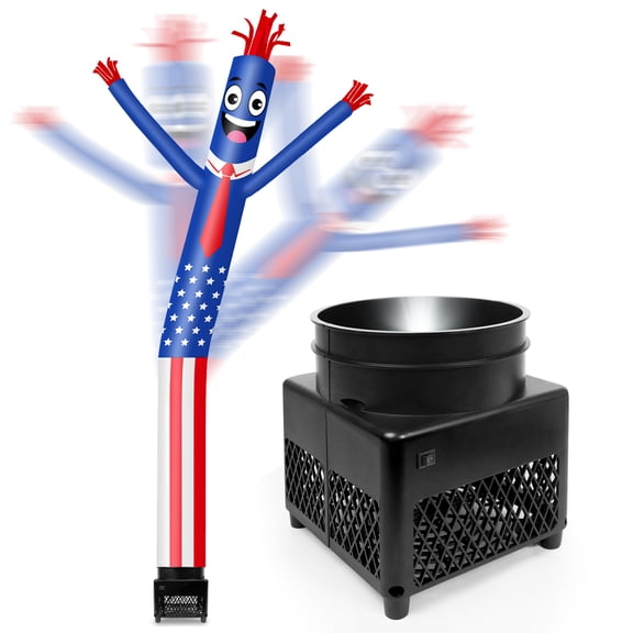 6FT American Flag Inflatable Tube Man with Weather-Resistant Blower (5.5'' Diameter) and Built-in LED - Wacky Waving Dancing Guy for Business Advertising Promotion