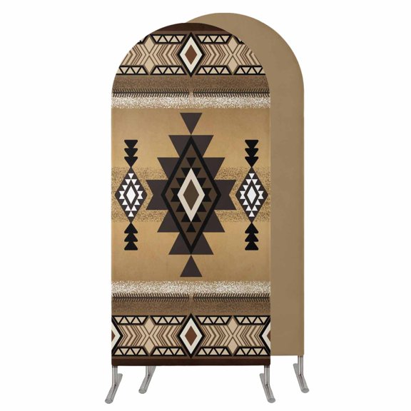 6FT Arch Backdrop Covers, Brown Southwest Wedding Arch Cover Stretchy, Boho Aztec Ethnic Abstract Geometric Chiara Arches Backdrop Stand Covers for Birthday Baby Shower Party Banquet Decor