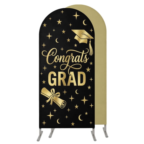 6FT Arch Backdrop Covers, Happy Graduation Wedding Arch Cover Stretchy, Modern Luxur Glitter Stars Celebrations Chiara Arches Backdrop Stand Covers for Birthday Baby Shower Party Banquet Decor