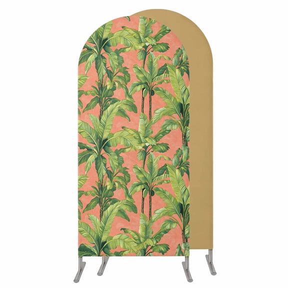 6FT Arch Backdrop Covers, Palm Tree Tropical Wedding Arch Cover Stretchy, Pink Summer Green Botanical Chiara Arches Backdrop Stand Covers for Birthday Baby Shower Party Banquet Decor