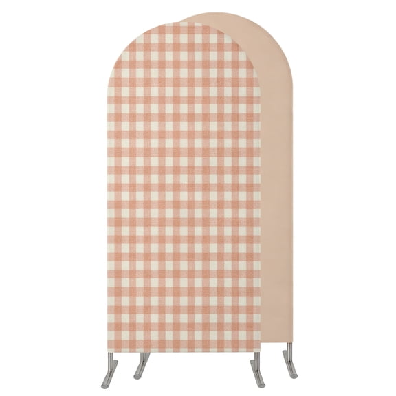 6FT Arch Backdrop Covers, Peach Pink Plaid Wedding Arch Cover Stretchy, Gingham Checked Minimalist Modern Chiara Arches Backdrop Stand Covers for Birthday Baby Shower Party Banquet Decor