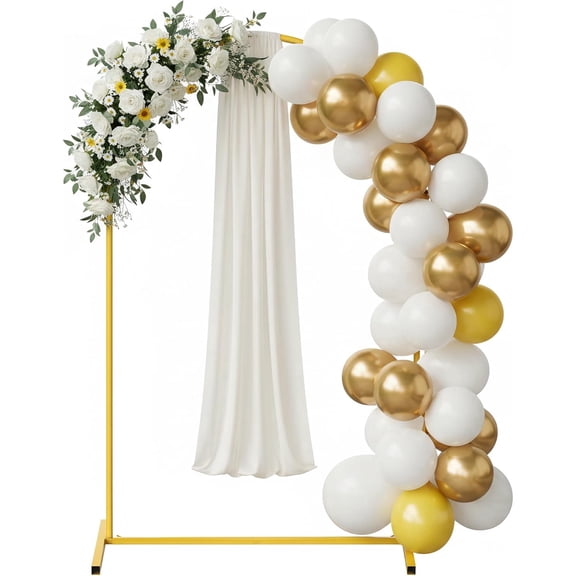 6FT Arch Backdrop Stand for Party, Wedding Arch Stand for Ceremony Birthday Party Baby Showers Photo Booth Easy Assembly Supports Flowers Balloons and Decor,Gold Short