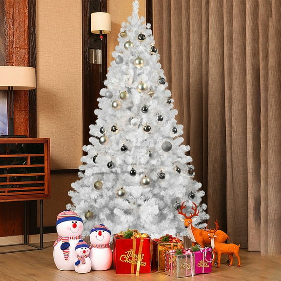 6FT Artificial Christmas Tree with 760 PVC Tips, Memory Wire, Hinged White Tree, Easy Assembly, Metal Base, Christmas Party Decoration, Holiday Xmas Tree for Indoor Decor (Ornaments Not Included)