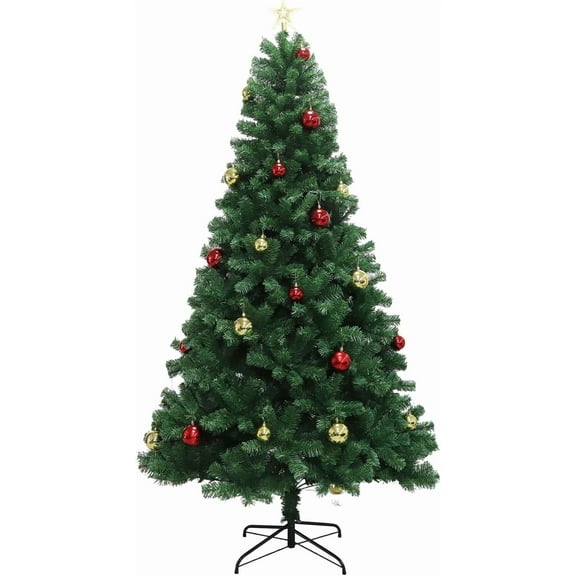 6FT Artificial Christmas Tree with Remote Control Green Holiday Tree for Living Room Office Party Decoration, Premium Hinged Artificial Pine Lighted Holiday with Metal Stand