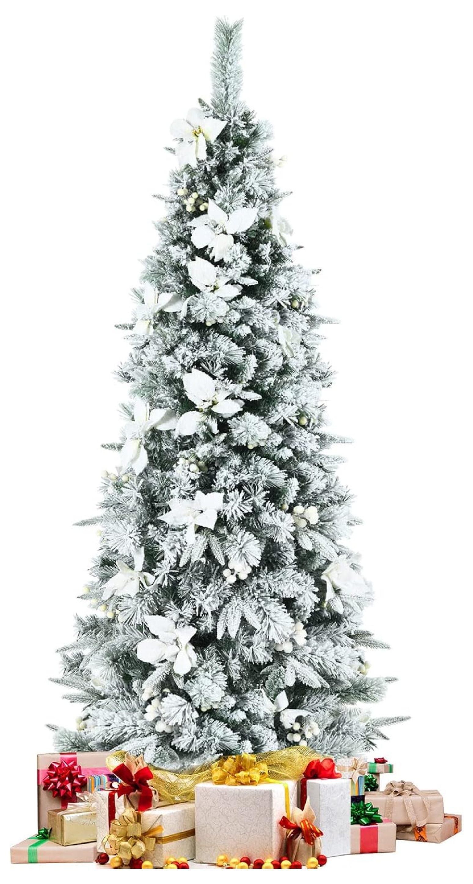 6FT Artificial Christmas Tree Snow Flocked, New PVC & PE Pencil Tree w