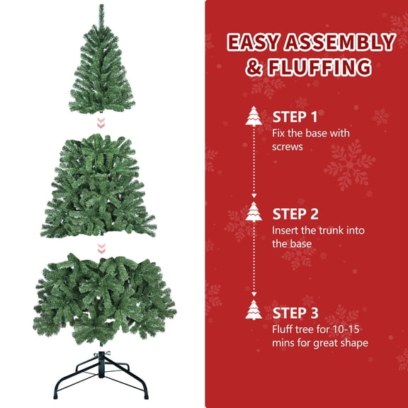 6FT Artificial Christmas Tree with 500 PVC Tips for Apartment Living Room, Hinged Structure and Metal Stand Green Holiday Tree