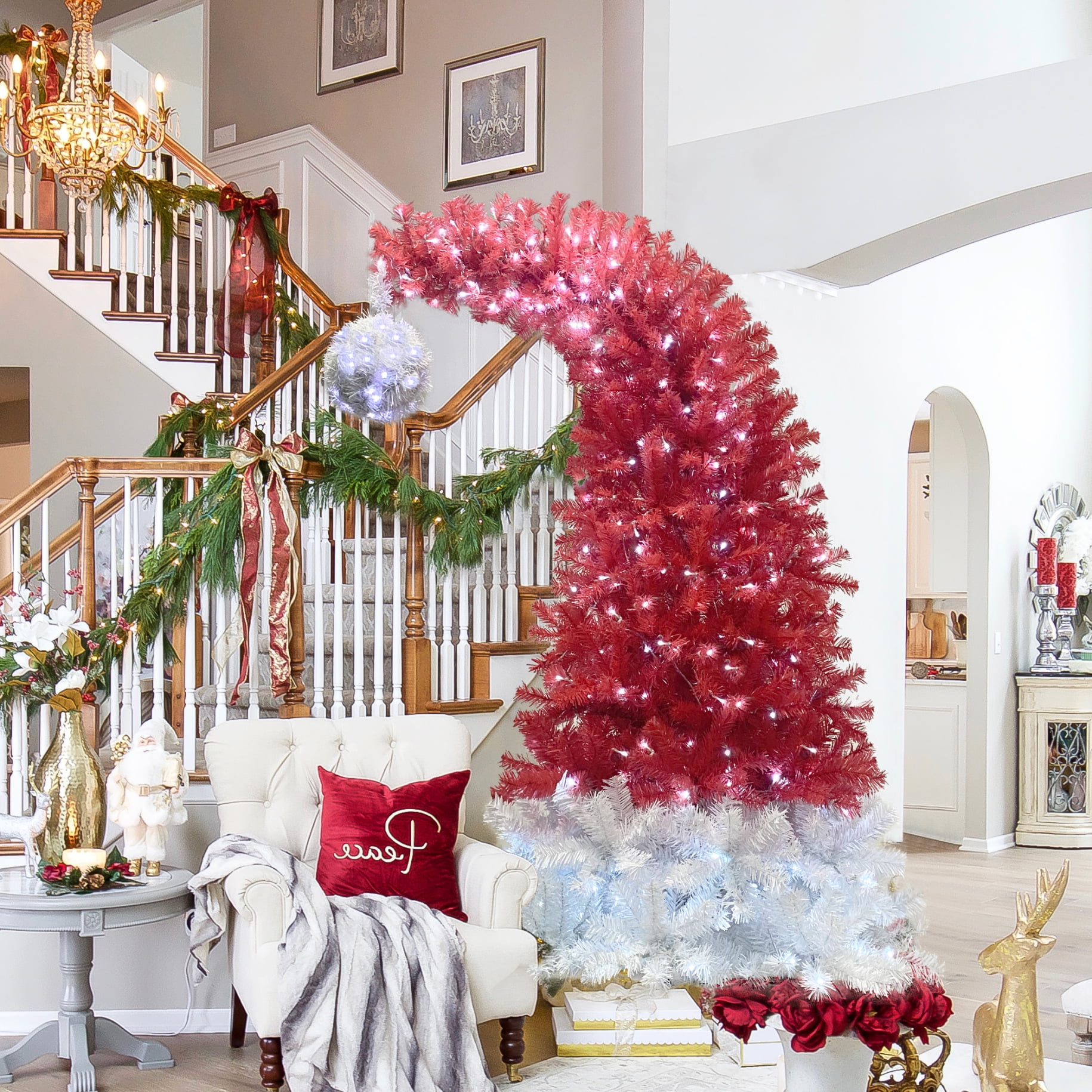 6FT Red and White Bendable Top Christmas Tree with LED Lights