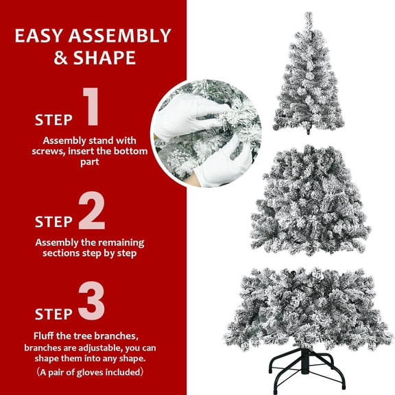 6FT Artificial Christmas Tree with Snowy Effect - Full PVC Tree for Winter Wonderland Home Office Apartment Decoration