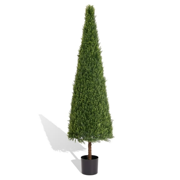 6FT Artificial Conical Topiary Trees UV Resistant Faux Cedar Bushes and Evergreen Shrubs, Fake Potted Plants for Front Porch Outside Planter Decor, 1pc/set